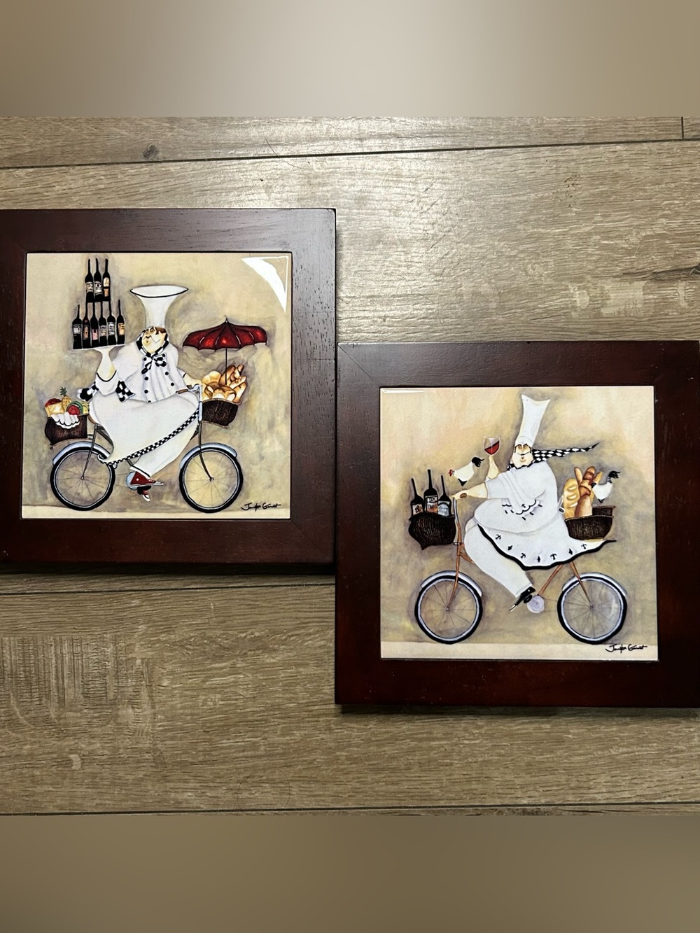 Jennifer Garant Set Of 2 Fat Chef And Chef to Go Mahogany Framed Tiles 8 In